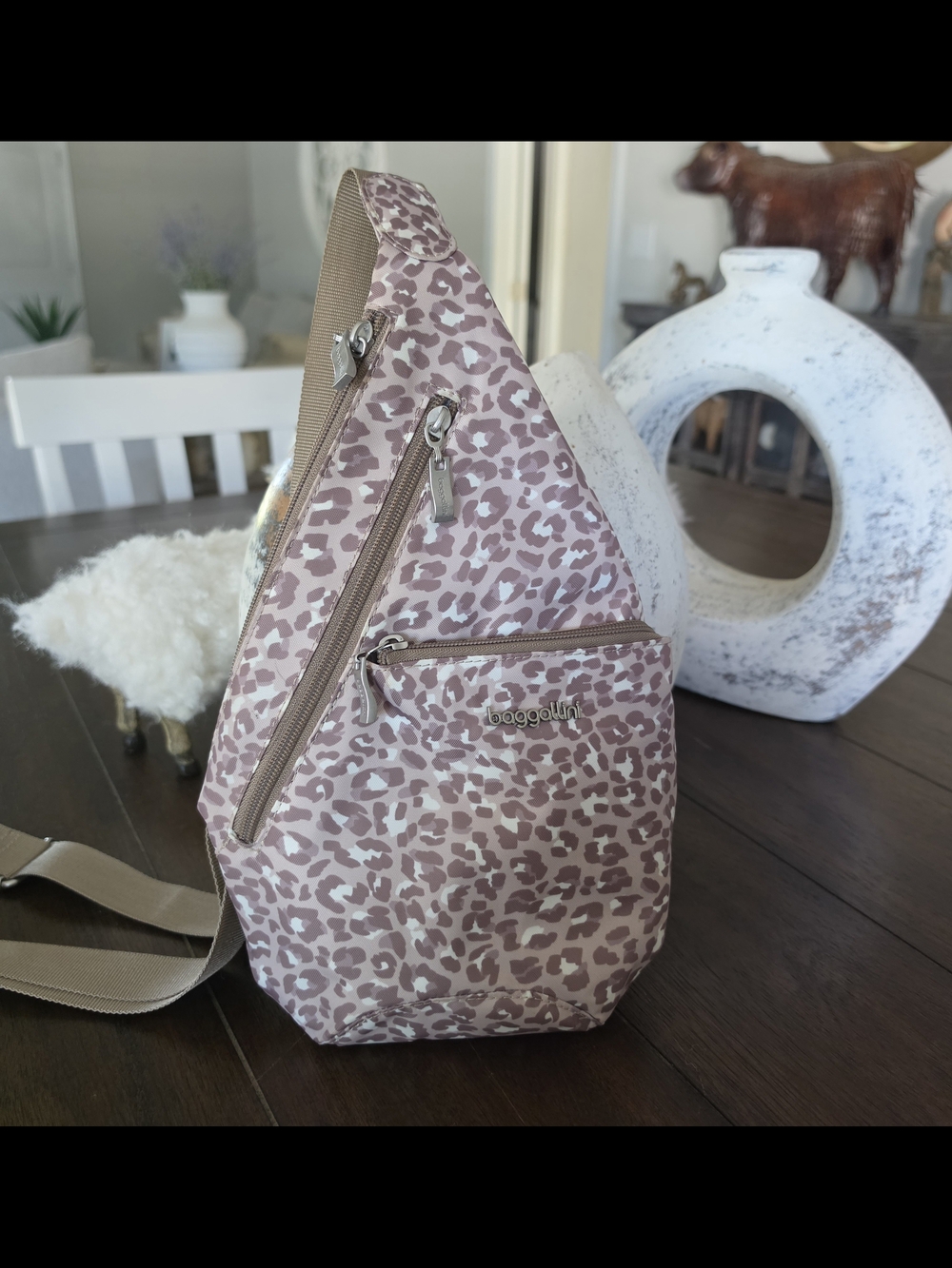 Baggallini Mocha Leopard Print Crossbody Sling